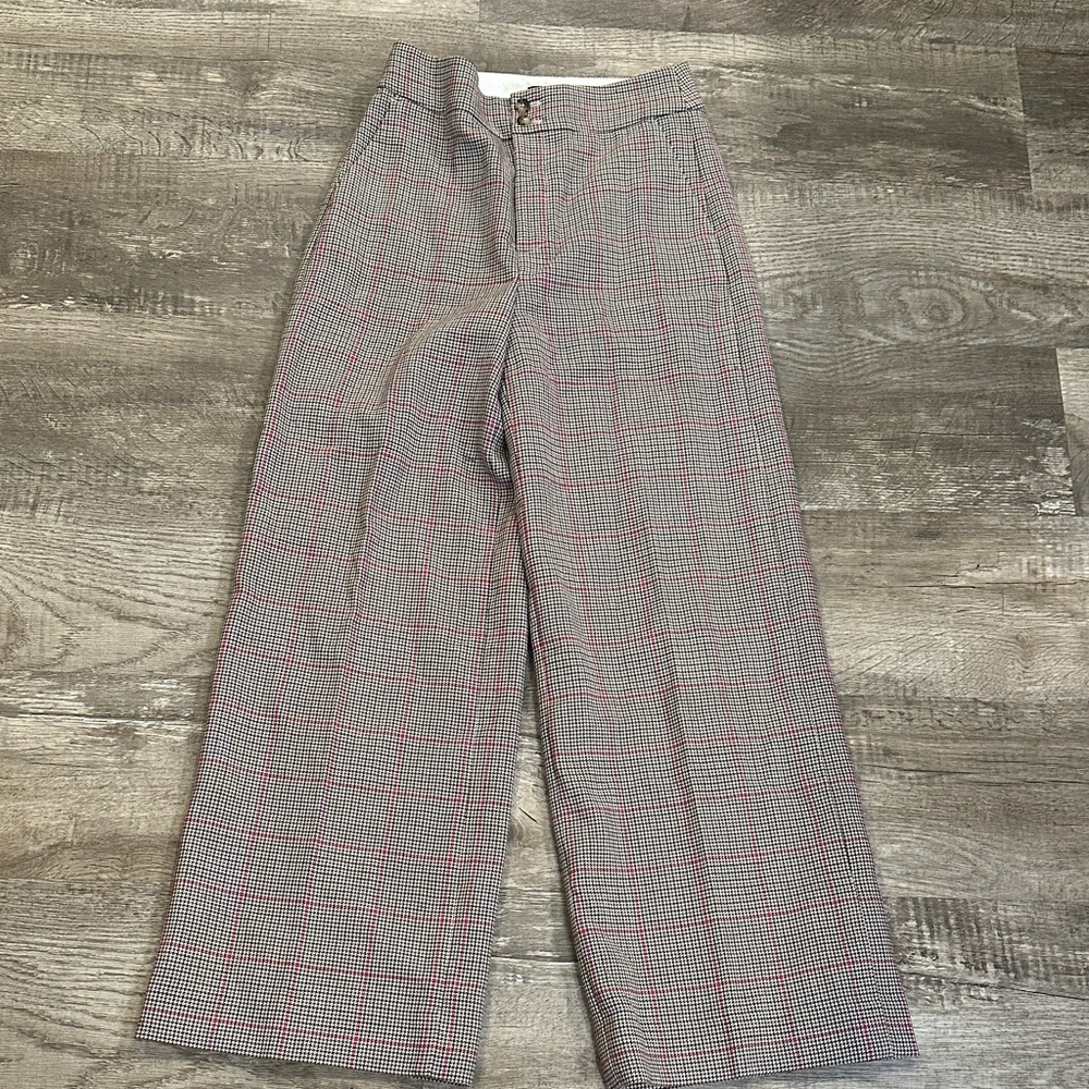 J. Crew Women's Size‎ 4 Gray and Red Plaid Wide-Leg Pants